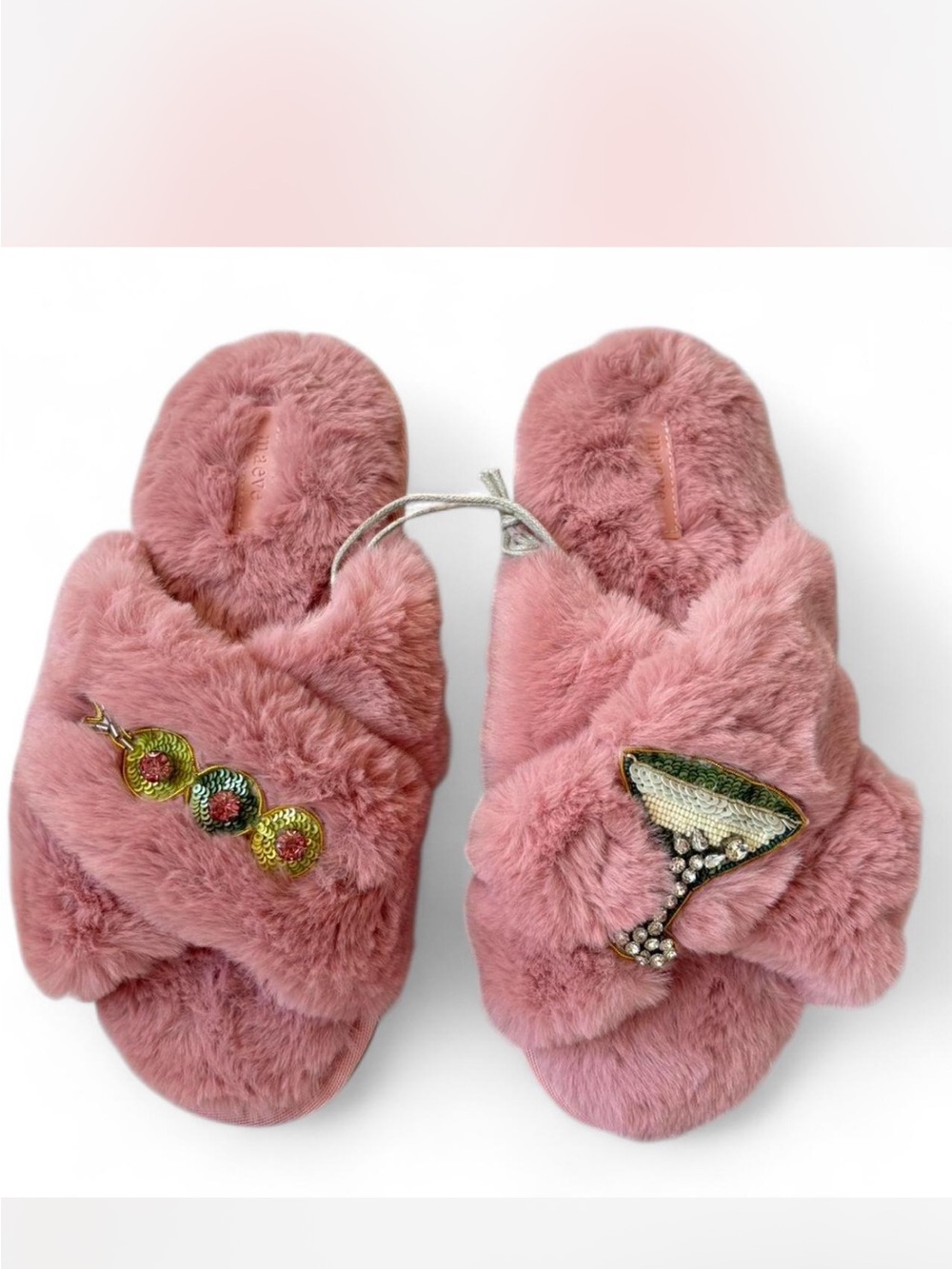 NWOTw Maeve Anthropologie Pink Faux Fur Embellished Martini Slippers size Small